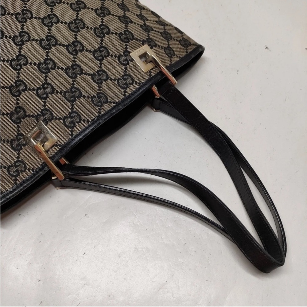 Gucci Tote Bag Black Vintage GG Monogram Canvas with Leather Trim EUC - Picture 4 of 5